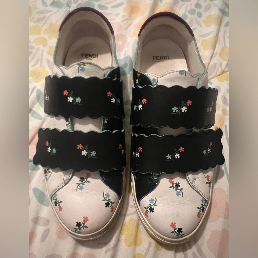 Fendi Floral Tennis Shoes with Velcro straps, Size 37